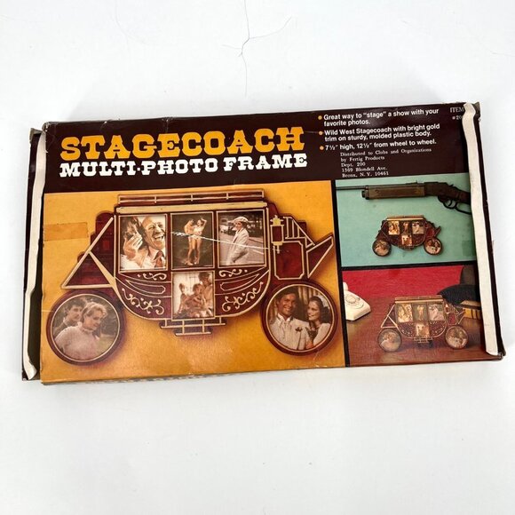 Vintage 70s Stagecoach Multi-Photo Frame Picture‎ Collage Kitschy MCM - Picture 1 of 5
